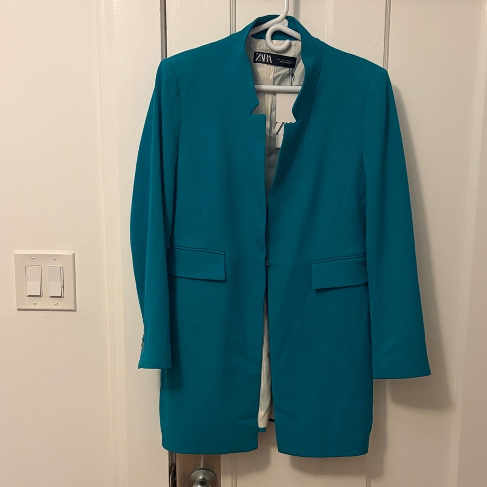 NWT. Zara Teal Open-Front Blazer Jacket large